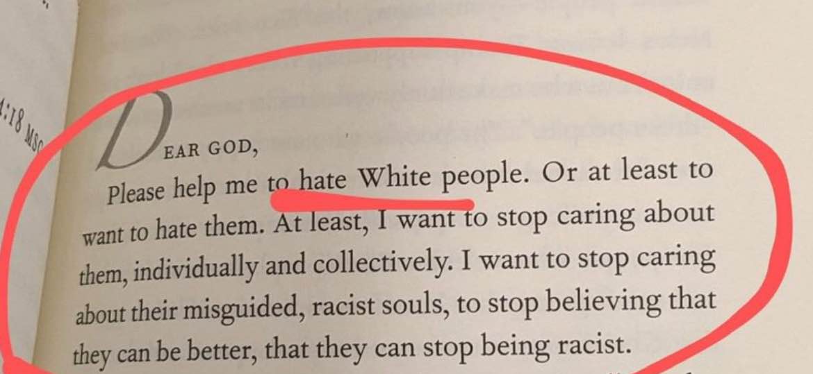 This best-selling devotional has a prayer that literally says “Dear God, please help me to hate white people.”